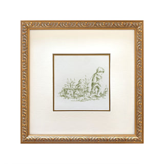 Toile: Child Pulling Wagon in Green