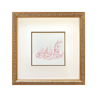 Toile: Child Pulling Wagon in Pink